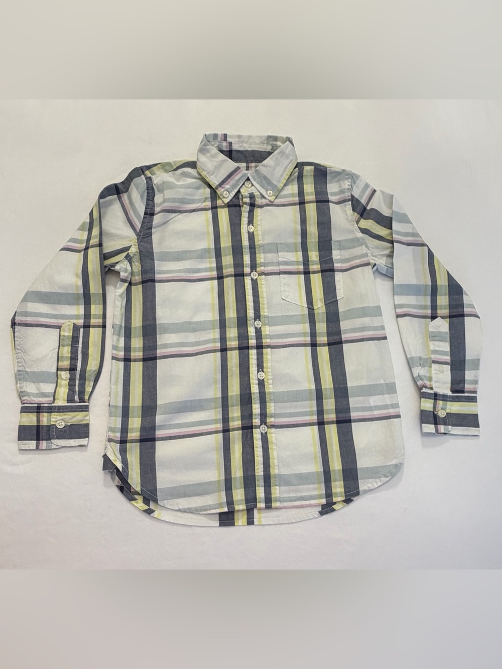 GAP Boys Plaid Button-Down Shirt - White, Gray & Yellow Size Medium